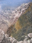 Looking into the volcano crater you can see the entire mountain is made of volcanic layers
